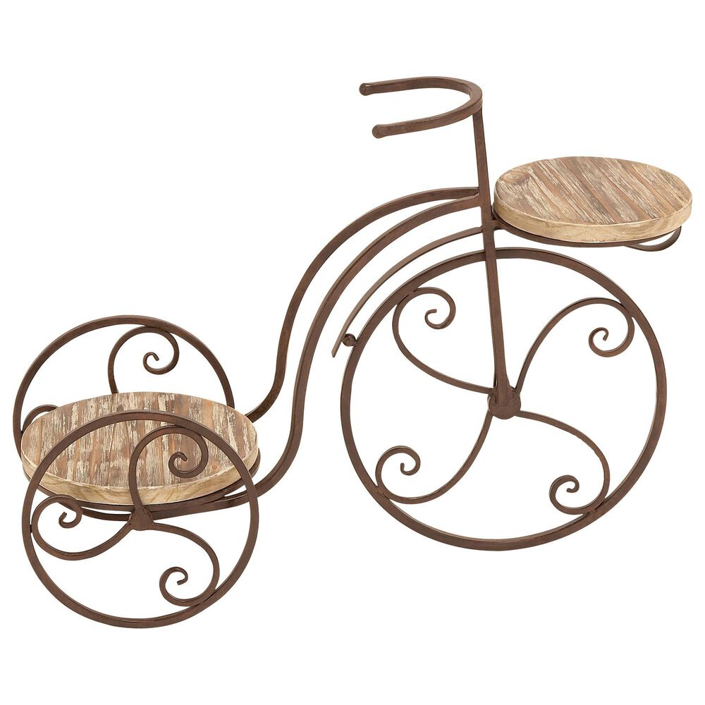 Maple and Jade 2-Shelf Tricycle Plant Stand in Antique Bronze and Natural, , large