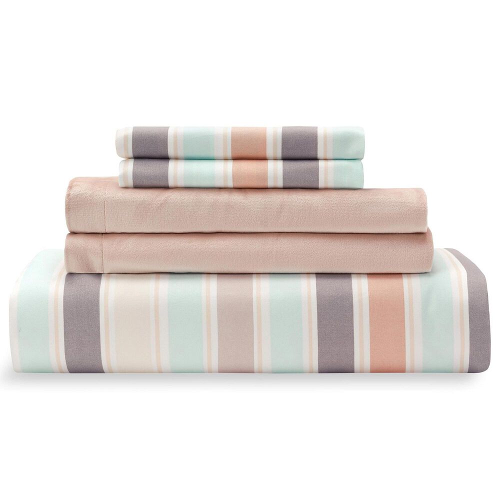 5-Piece Queen Duvet Set in Pastel Stripe Pink, , large