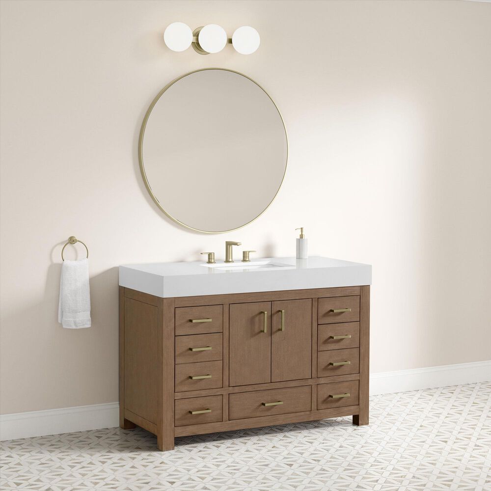 37B Alanya 48" Single Bathroom Vanity in Walnut Drift with White Composite Stone Top, , large
