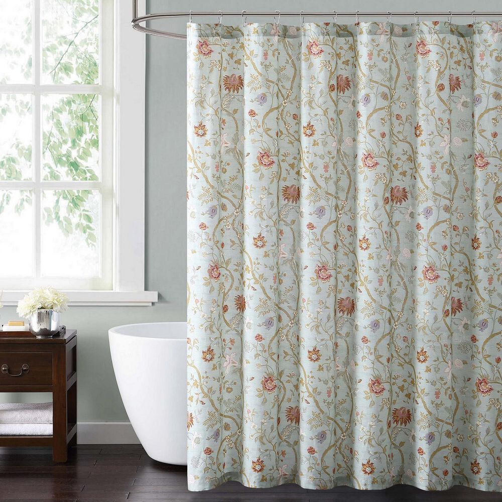 Pem America Style 212 Bedford Shower Curtain in Blue and Blush, , large