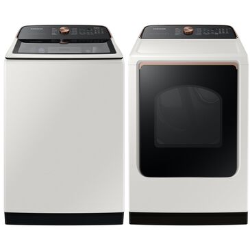 Samsung 5.5 Cu. Ft. Extra-Large Capacity Smart Top Load Washer with Auto Dispense System and 7.4 Cu. Ft. Smart Electric Dryer with Steam Sanitize+ in Ivory, , large