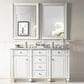 James Martin Vanities Bristol 60" Double Bathroom Vanity in Bright White with 3 cm Carrara White Marble Top and Rectangular Sinks, , large