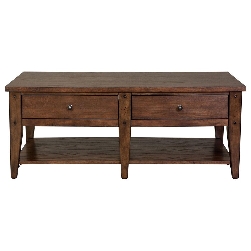 Belle Furnishings Lake House 2-Drawer Cocktail Table in Rustic Brown Oak, , large