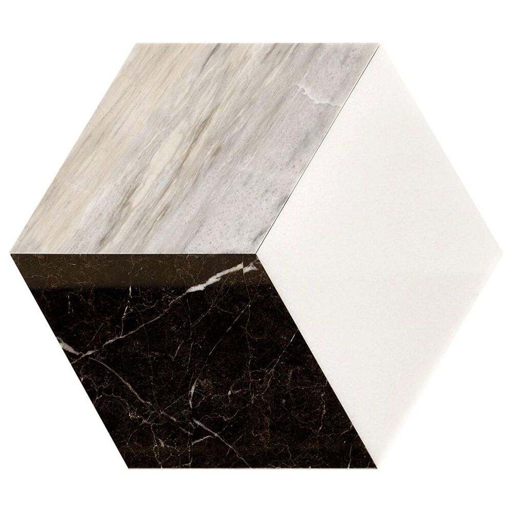 Soho Studio Pari Sabbia Thassos and Brown 8" x 9.21" Marble Mosaic Sheet, , large