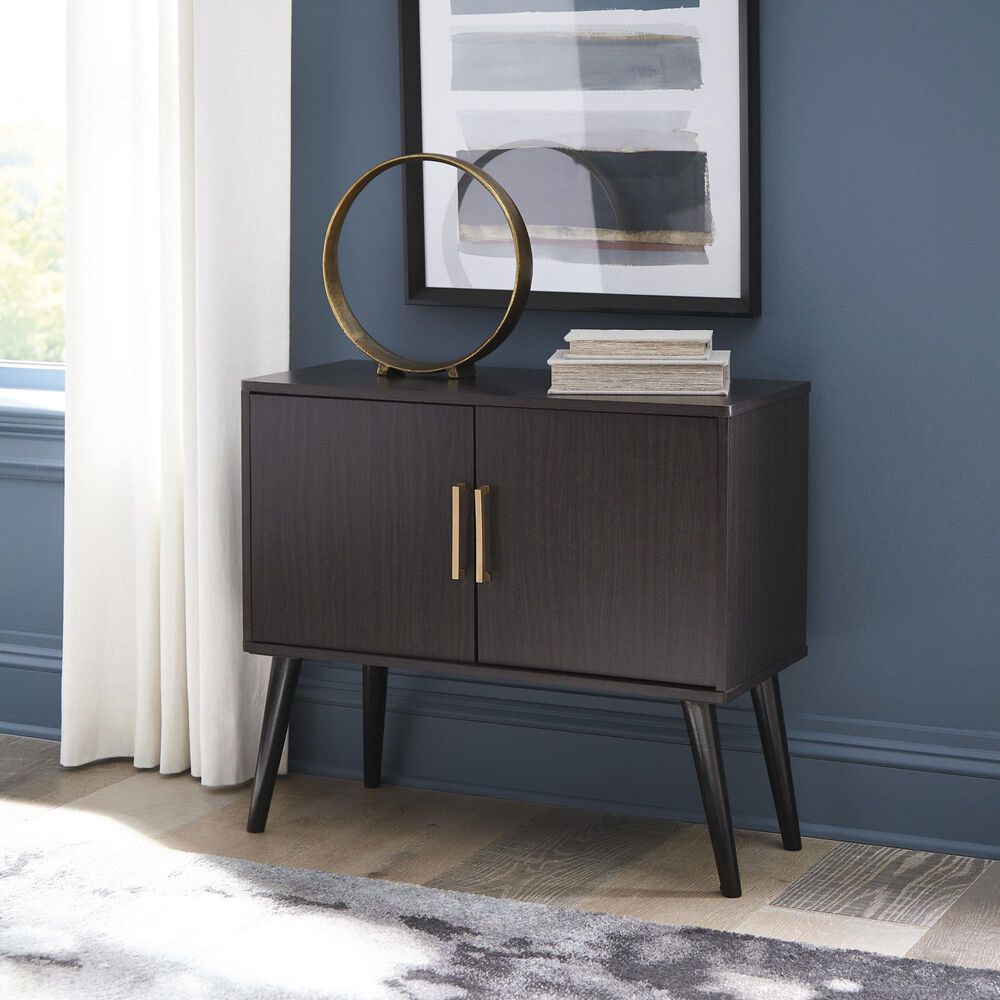 Ashley Orinfield Accent Cabinet in Dark Brown with Goldtone Door Pulls, , large