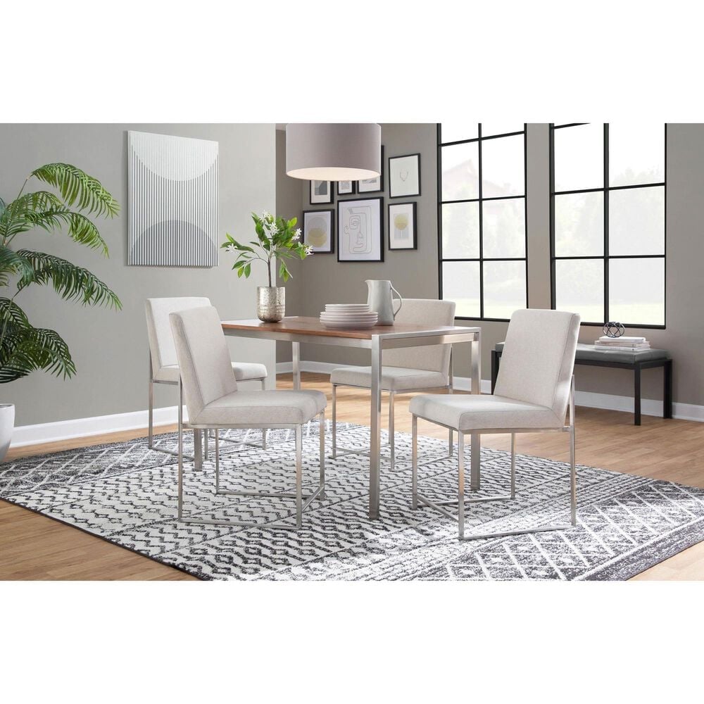 Lumisource Fuji Side Chair with Beige Cushion in Brushed Stainless Steel &#40;Set of 2&#41;, , large