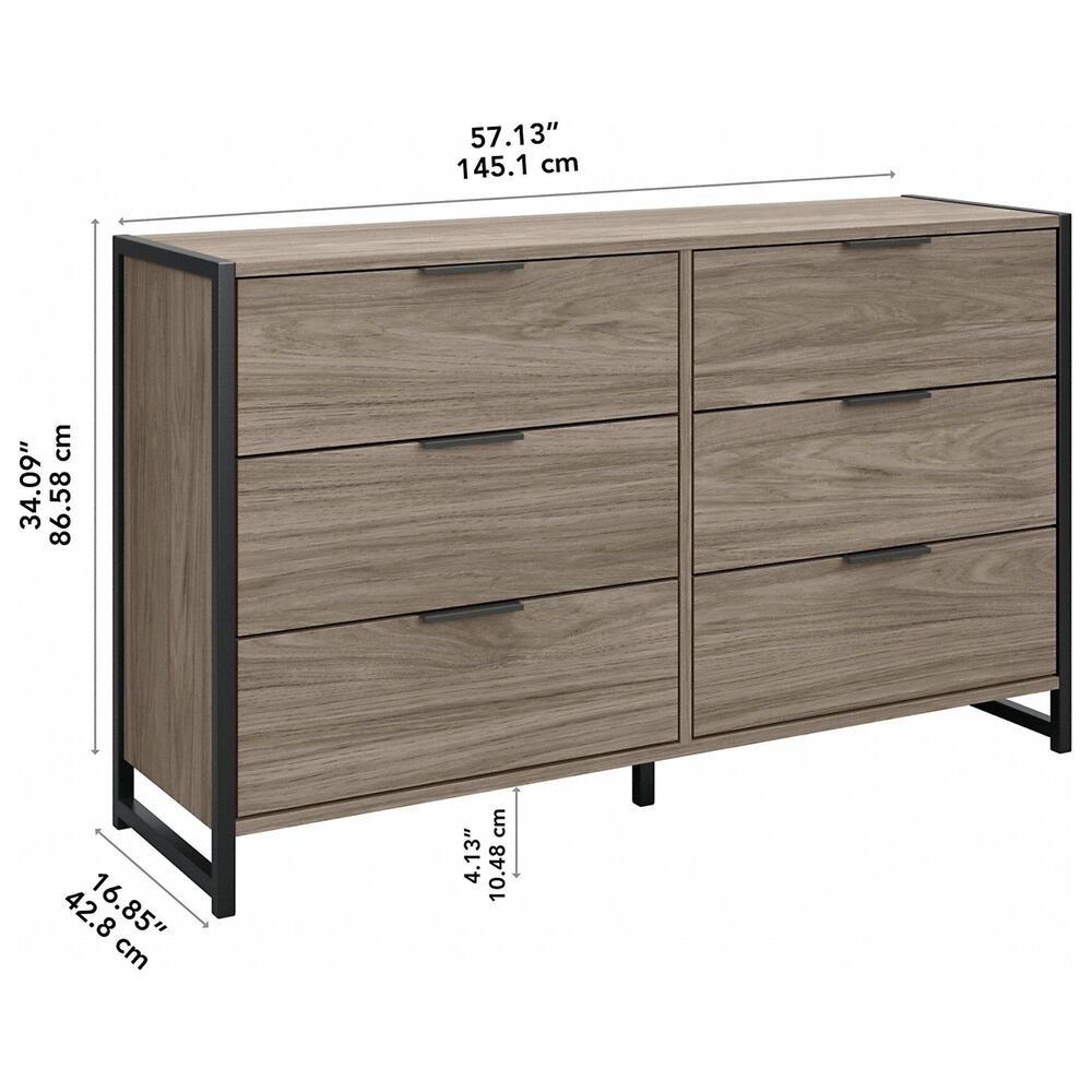 Bush Atria 6-Drawer Dresser in Modern Hickory and Black, , large