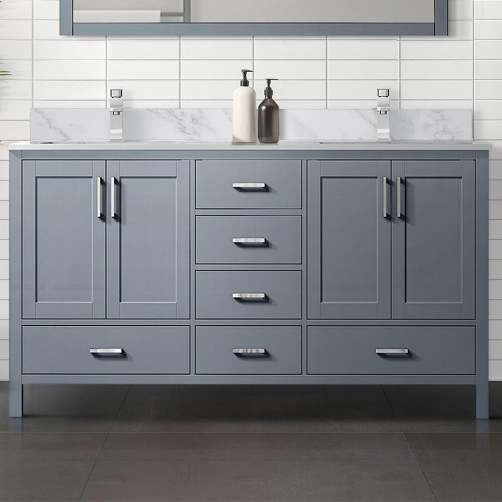 Lexora Home Jacques 72&quot; Double Bathroom Vanity in Dark Grey with 2 cm White Carrara Marble Top and Rectangular Sinks, , large