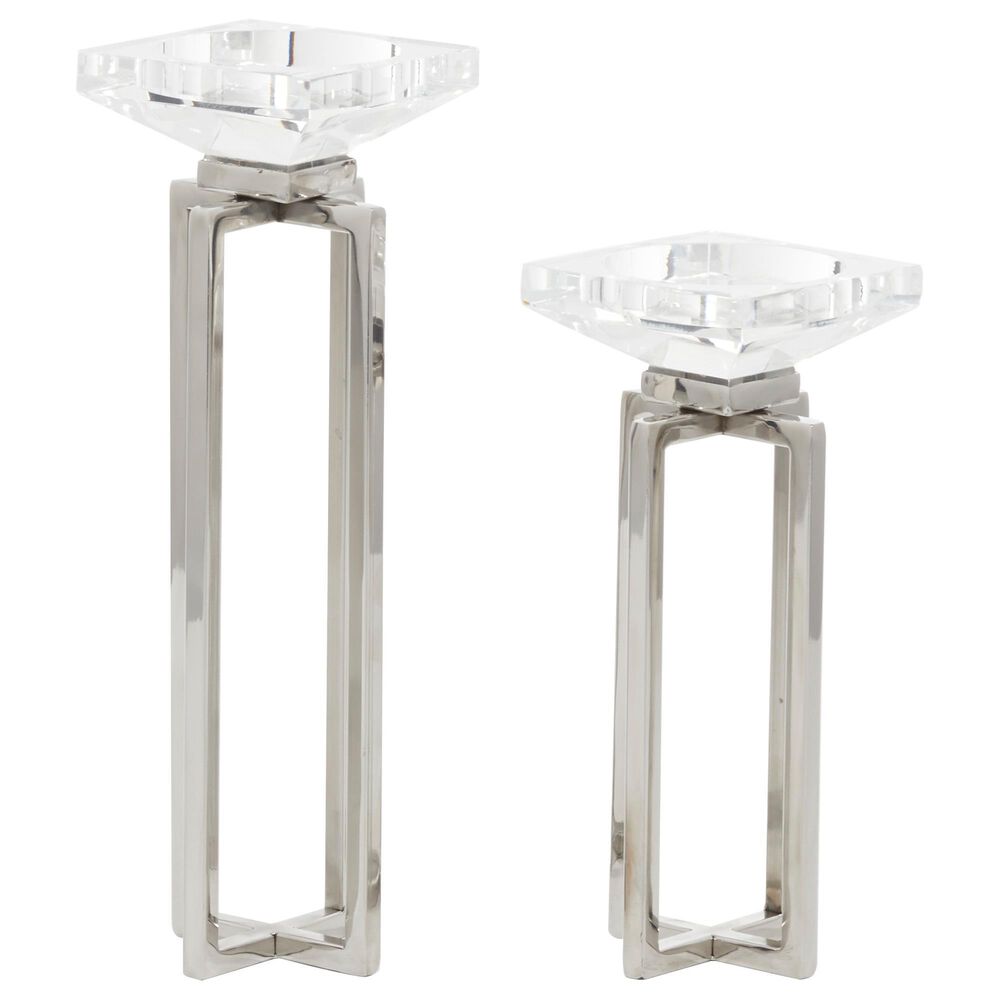 Maple and Jade 13&quot; Glam Candle Holder with Rectangular Frame in Silver &#40;Set of 2&#41;, , large