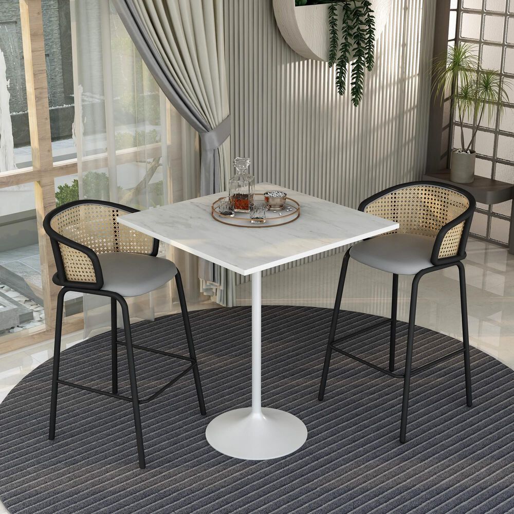 Leisuremod LeisureMod Verve Collection Modern Bar Height Table White Base with 36 Square Marbleized White Laminated  Top, , large