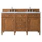 James Martin Vanities Brittany 60" Double Bathroom Vanity in Saddle Brown with 3 cm Carrara White Marble Top and Rectangular Sinks, , large