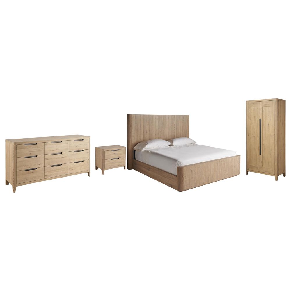Universal Furniture Modern Walker 4 Piece King Panel Bedroom Set in Natural Oak with AC Outlets and USB Ports, , large