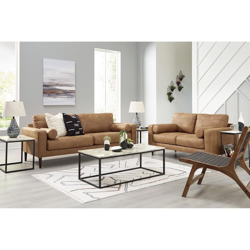 Ashley Telora Stationary Sofa and Loveseat Set in Caramel, , large
