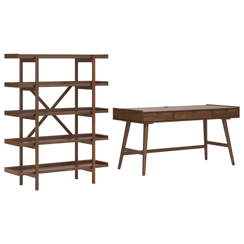 Ashley Lyncott 2-Piece Desk and Bookcase Set in Brown, , large