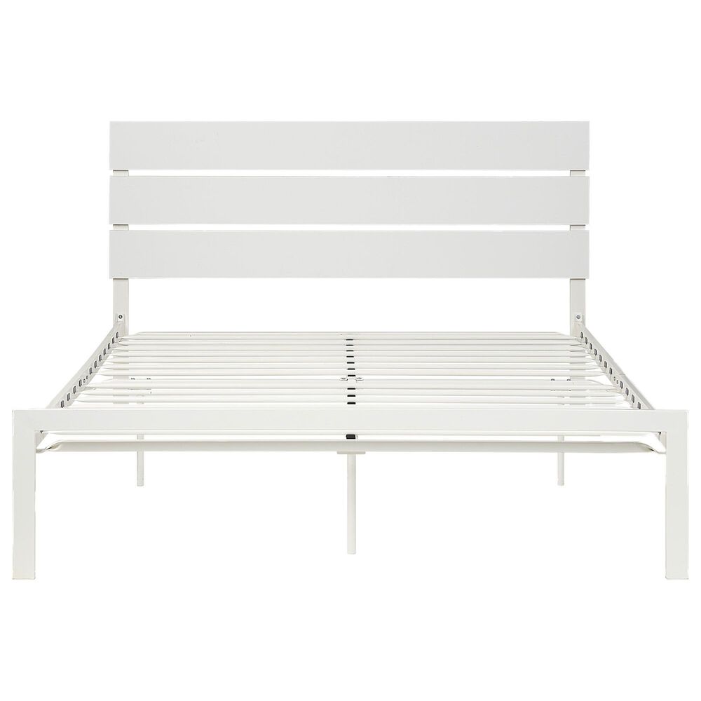 Hearth and Haven Queen Platform Bed with Slat Headboard in White, , large
