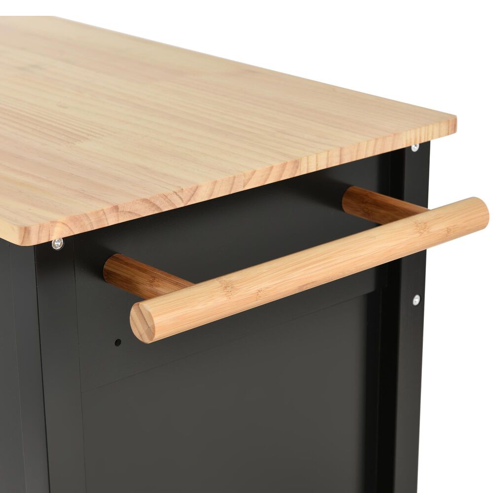 HOMLUX 54" Kitchen Island Cart with Solid Wood Top and Locking Wheels in Black, , large