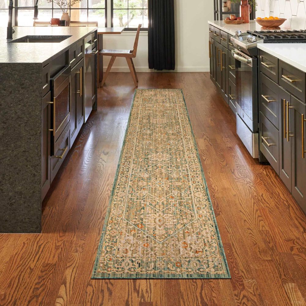 Nourison Antique Bloom Teal 2'4" x 12' Runner, , large