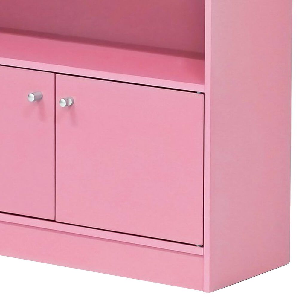 HOMLUX 4-Tier Bookshelf with 2-Door Storage Cabinet in Pink, , large
