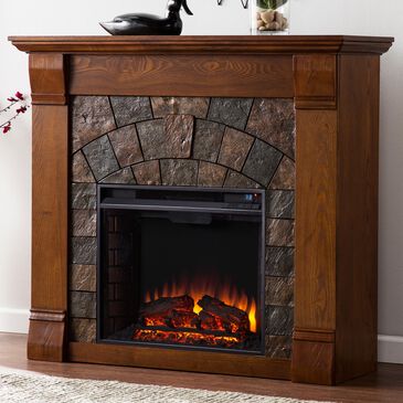 Southern Enterprises Andco Electric Fireplace in Salem Ant Oak/Dark Earth Toned Tiles, , large