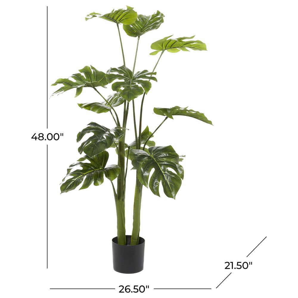 Maple and Jade 48&quot; Indoor/Outdoor Artificial Monstera with Black Plastic Pot in Green, , large