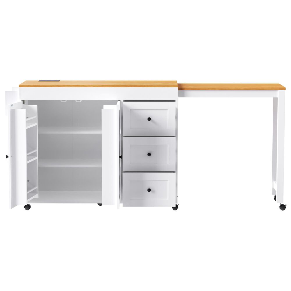 HOMLUX 74.8" Kitchen Island with Extendable Dining Table in White and Natural, , large