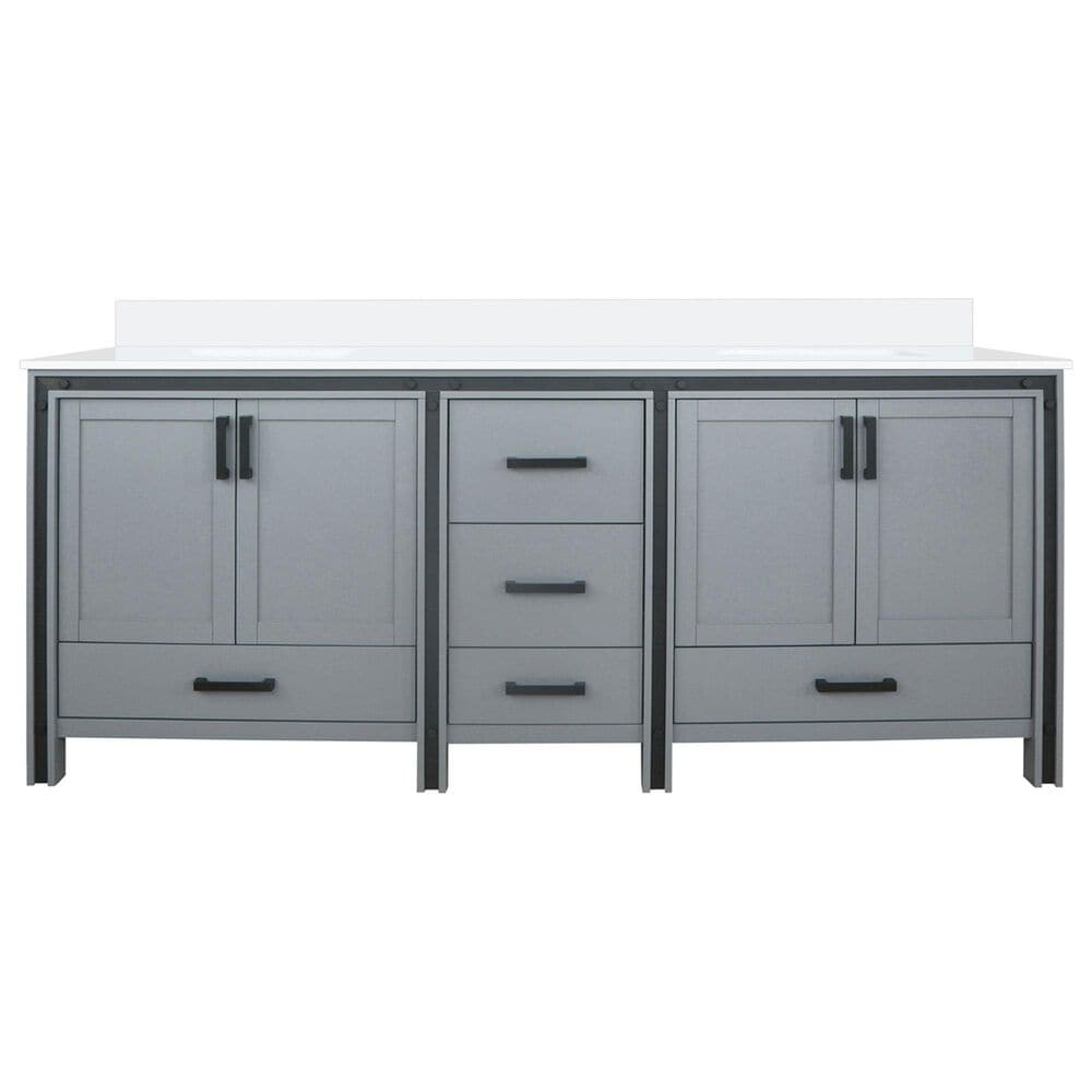 Lexora Home Ziva 84&quot; Double Bathroom Vanity in Dark Grey with 2 cm White Quartz Top and Rectangular Sinks, , large