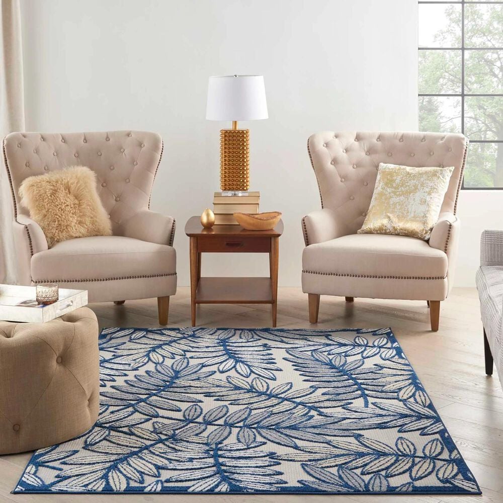 Nourison Aloha ALH18 6&#39; x 9&#39; Ivory and Navy Indoor/Outdoor Area Rug, , large