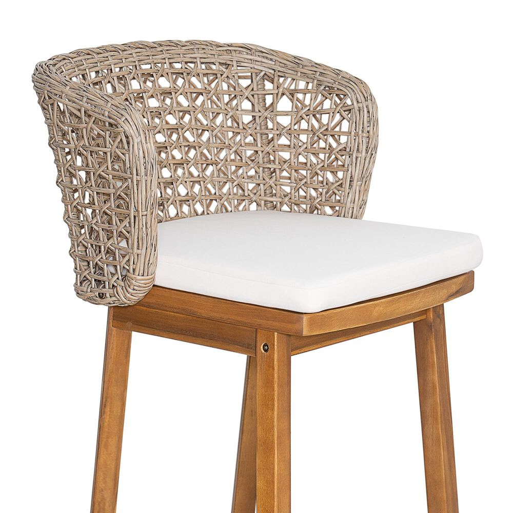 Hearth and Haven Outdoor Bar Stool with Woven Wicker Back and Cushion in Beige (Set of 2), , large