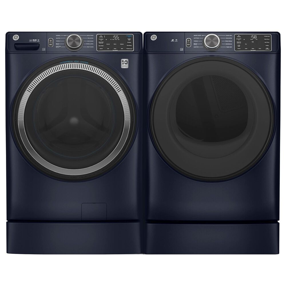 GE Appliances 4.8 Cu. Ft. Front Load Washer and 7.8 Cu. Ft. Gas Dryer Laundry Pair with Riser in Sapphire Blue, , large