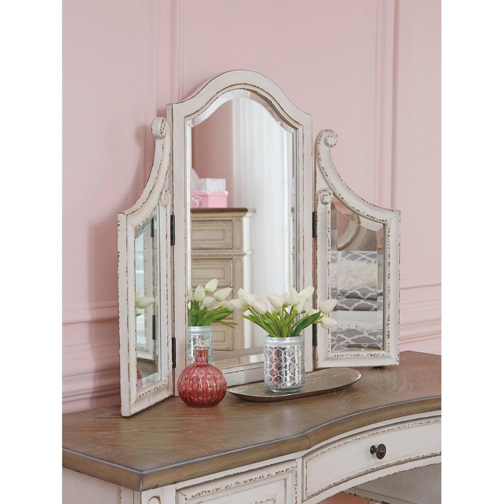 Ashley Realyn Vanity with Mirror and Stool in Chipped White and Brown, , large