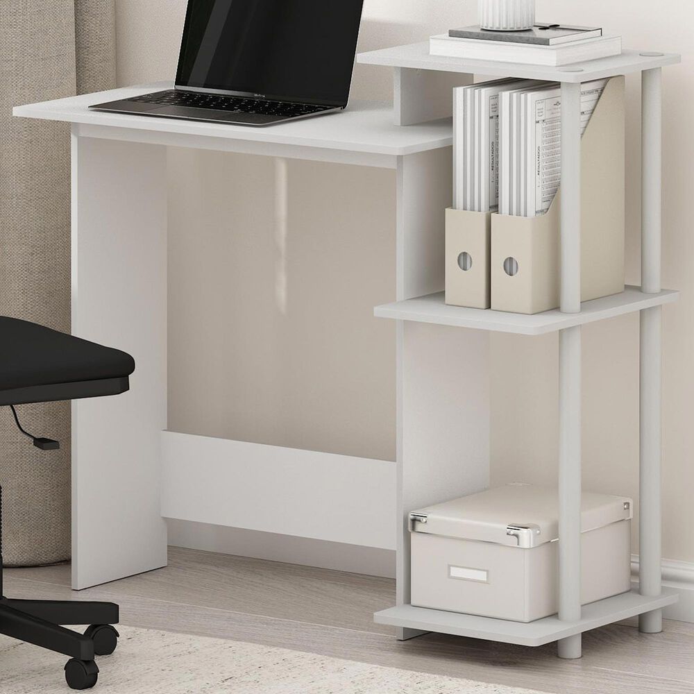 HOMLUX 40" Computer Desk with Open Side Shelves in White, , large