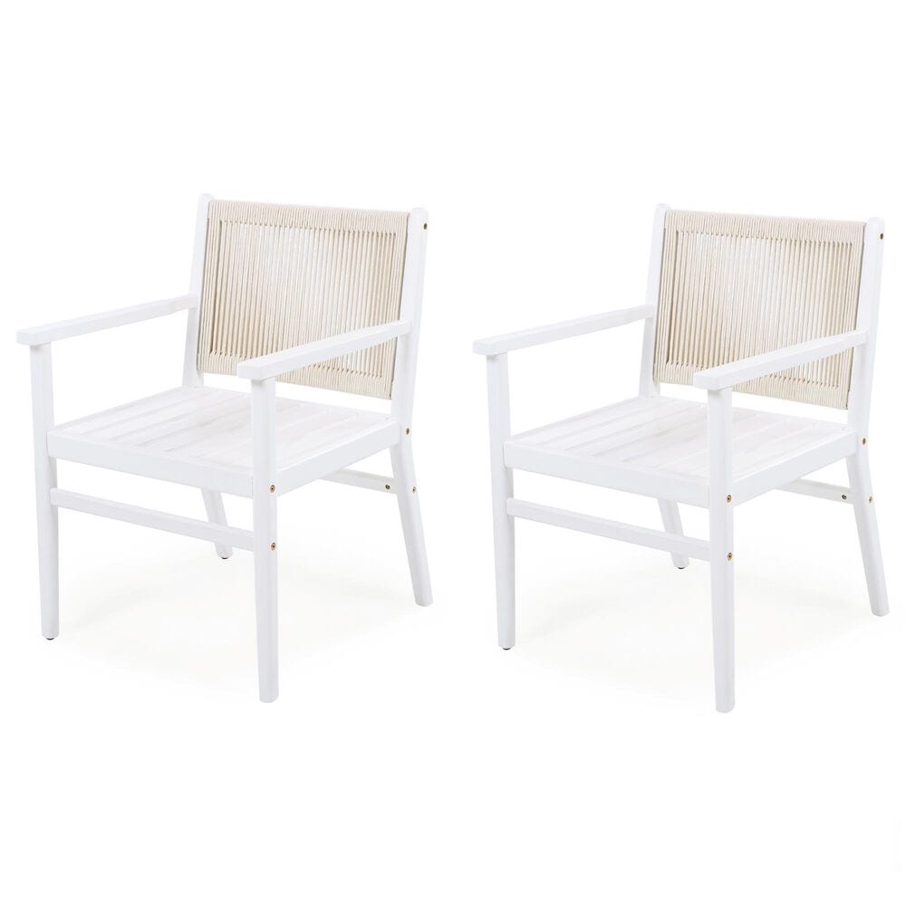 Hearth and Haven Outdoor Dining Chair with Rope Design Back and White Frame in Beige (Set of 2), , large