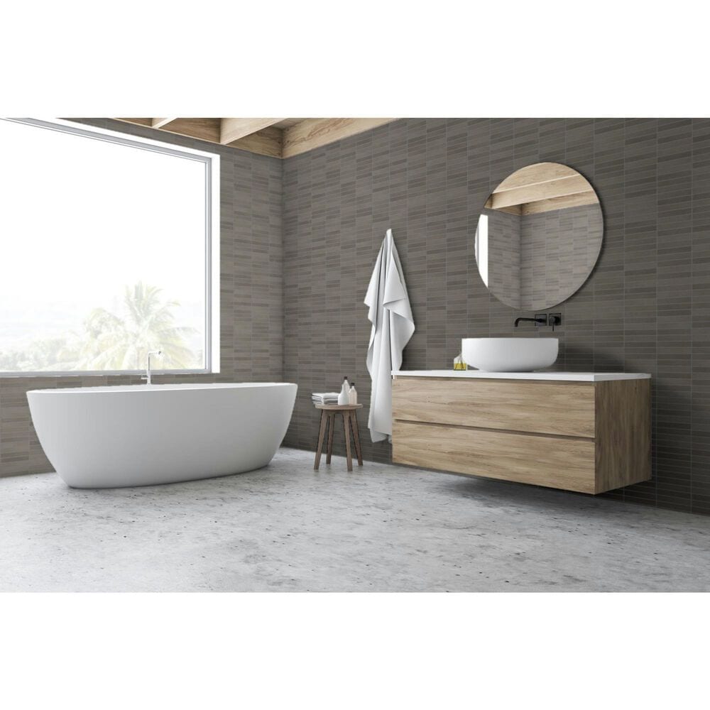 Emser Ikigai Peat 1" x 7" on 10" x 14" Porcelain Mosaic Sheet, , large