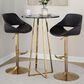 LumiSource Fabrico Swivel Adjustable Bar Stool with Black Faux Leather Upholstery and Rounded T Footrest in Gold (Set of 2), , large