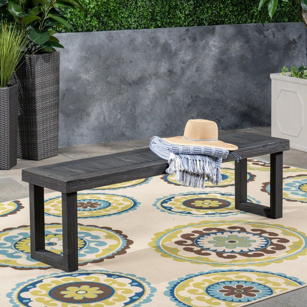 Hearth and Haven Patio Wood Dining Bench in Dark Grey, , large