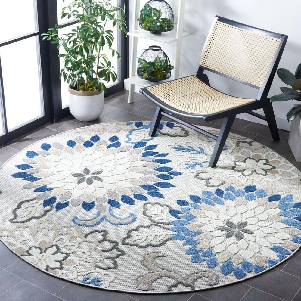 Safavieh Cabana 6&#39;7&quot; Round Grey and Blue Area Performance Rug, , large
