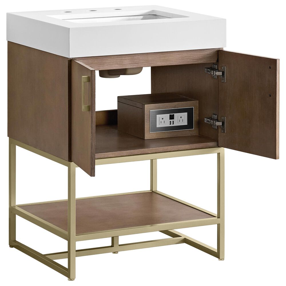 37B Mauri 24" Single Bathroom Vanity with Metal Baase in Walnut Drift with High-Profile 4" White Composite Stone Top, , large