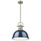 Golden Lighting Duncan 1-Light Pendant with Rod and Matte Navy Shade in Aged Brass, , large