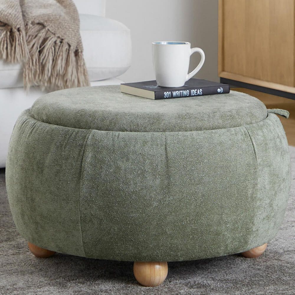 Lumisource Tray Storage Pouf with Leg in Green, , large