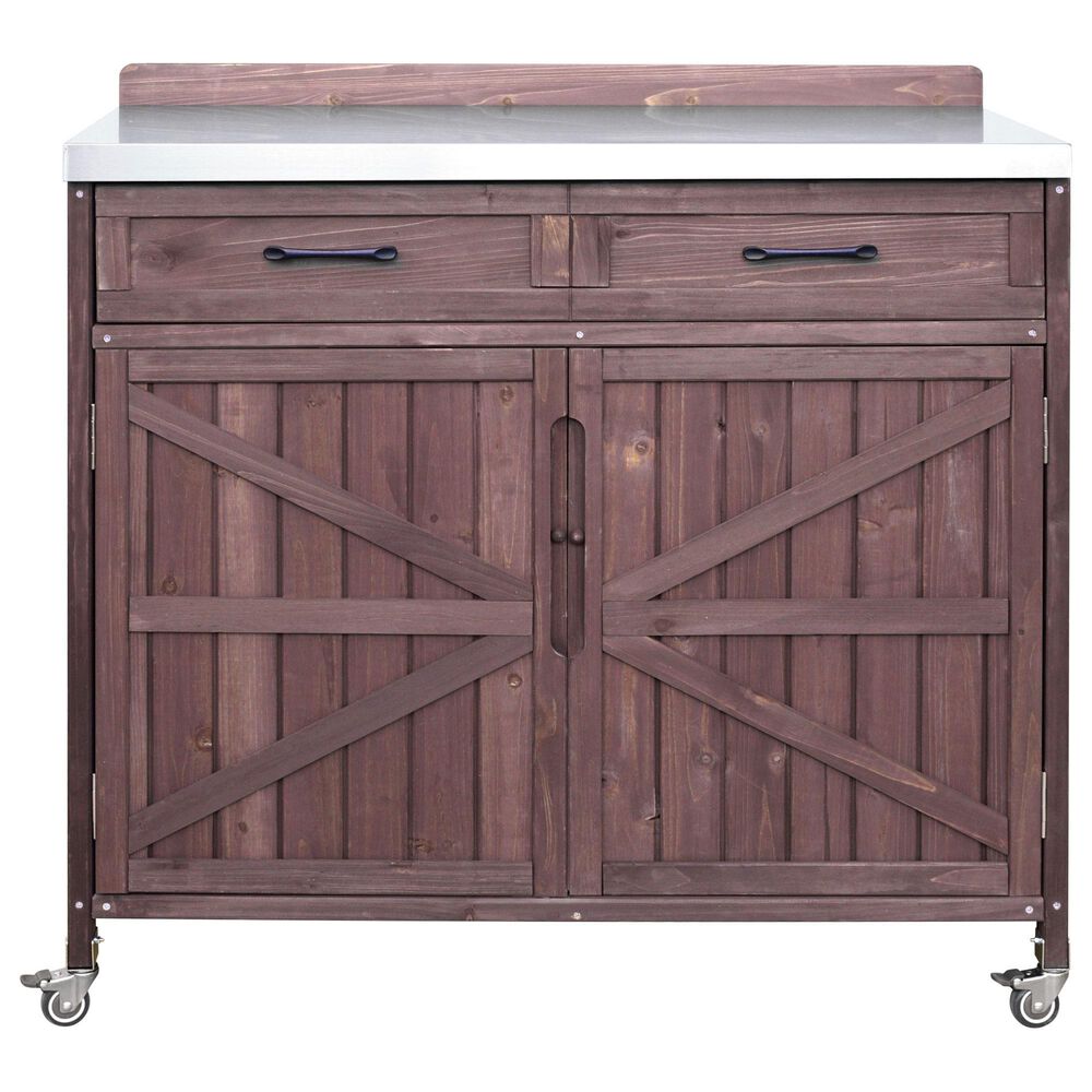 HOMLUX 39" Outdoor Kitchen Island with Stainless Table Top in Dark Brown, , large