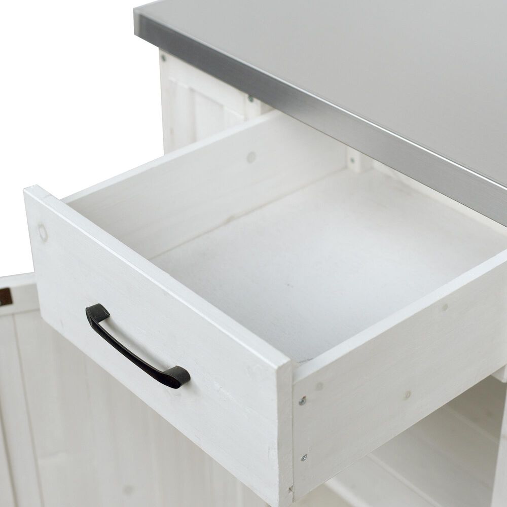 Hearth and Haven Outdoor Kitchen Island Cart with Stainless Steel Top, Towel and Spice Racks in White, , large