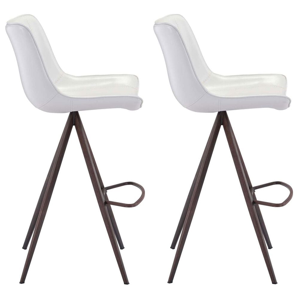 Zuo Modern Aki Bar Stool in White and Dark Brown &#40;Set of 2&#41;, , large