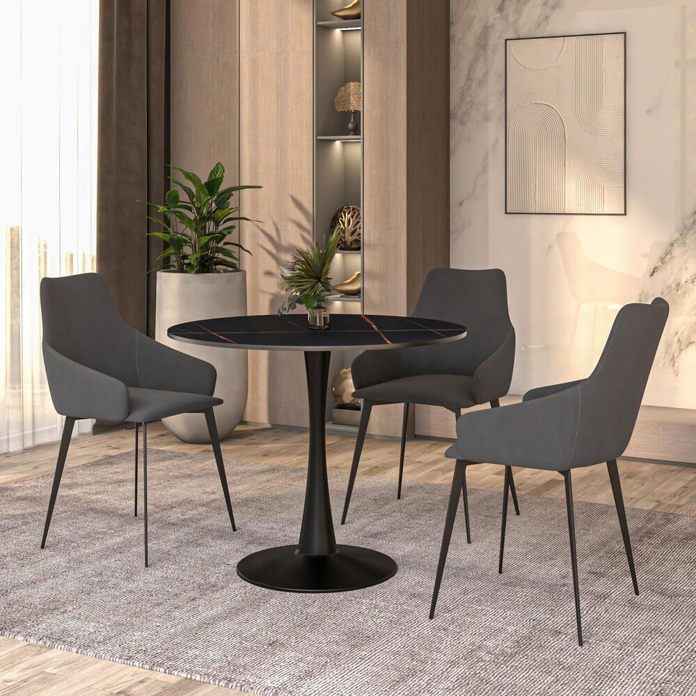 Leisuremod Leisuremod Bristol 31 round dining table Black base with Black Sintered stone Top, , large