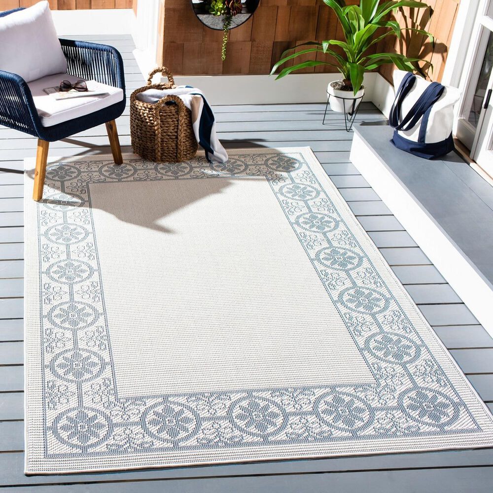 Safavieh Bermuda Floral 5&#39;3&quot; x 7&#39;6&quot; Ivory and Light Blue Indoor/Outdoor Area Performance Rug, , large
