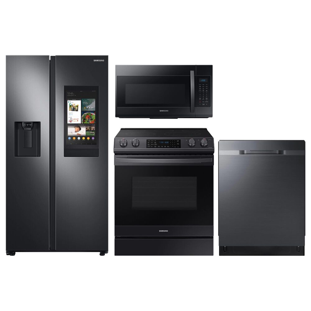 Samsung 4-Piece Kitchen Package with 22 Cu. Ft. Side-by-Side Refrigerator and Pocket Handle Dishwasher in Black Stainless Steel, , large