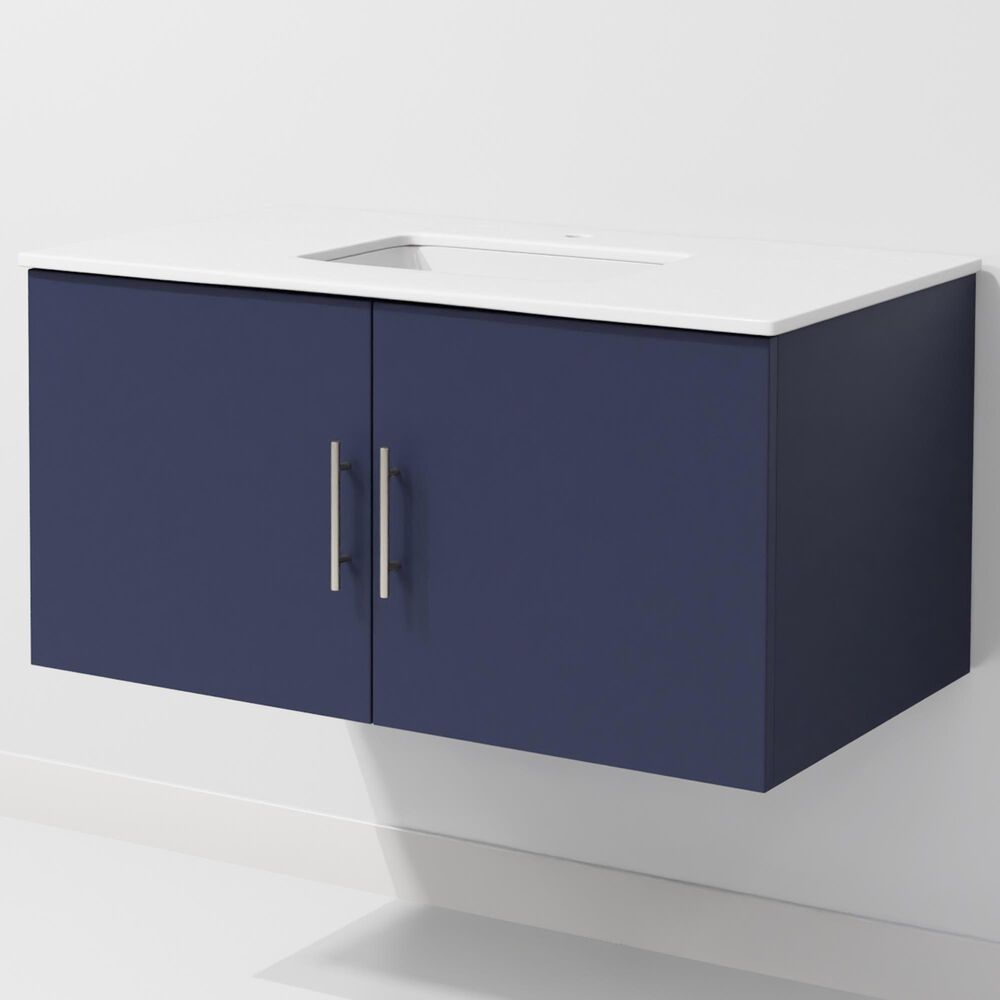 Lexora Home Geneva 36" Single Bathroom Vanity in Navy Blue with 2 cm White Quartz Top and Rectangular Sink, , large