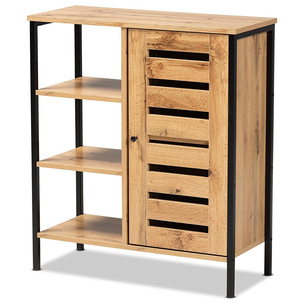 Baxton Studio Vander 1 Door Shoe Storage Cabinet in Oak Brown/Black, , large