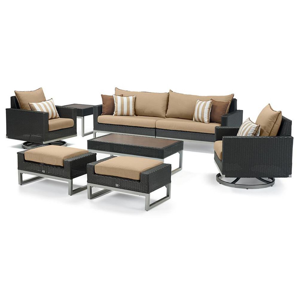 RST Brands Milo 8-Piece Patio Motion Seating Set with Maxim Beige Cushion in Espresso, , large