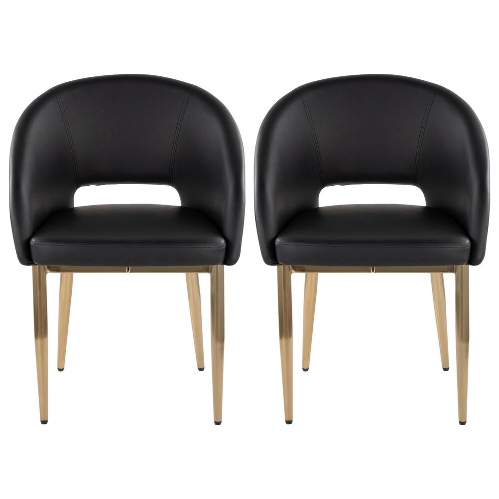 LumiSource Renee Arm Chair with Black Faux Leather Cushion in Gold (Set of 2), , large
