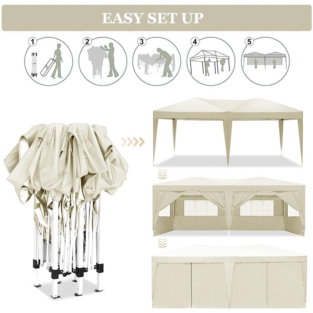 HOMLUX 10' x 20' Outdoor Pop Up Canopy Gazebo for Party in Beige, , large